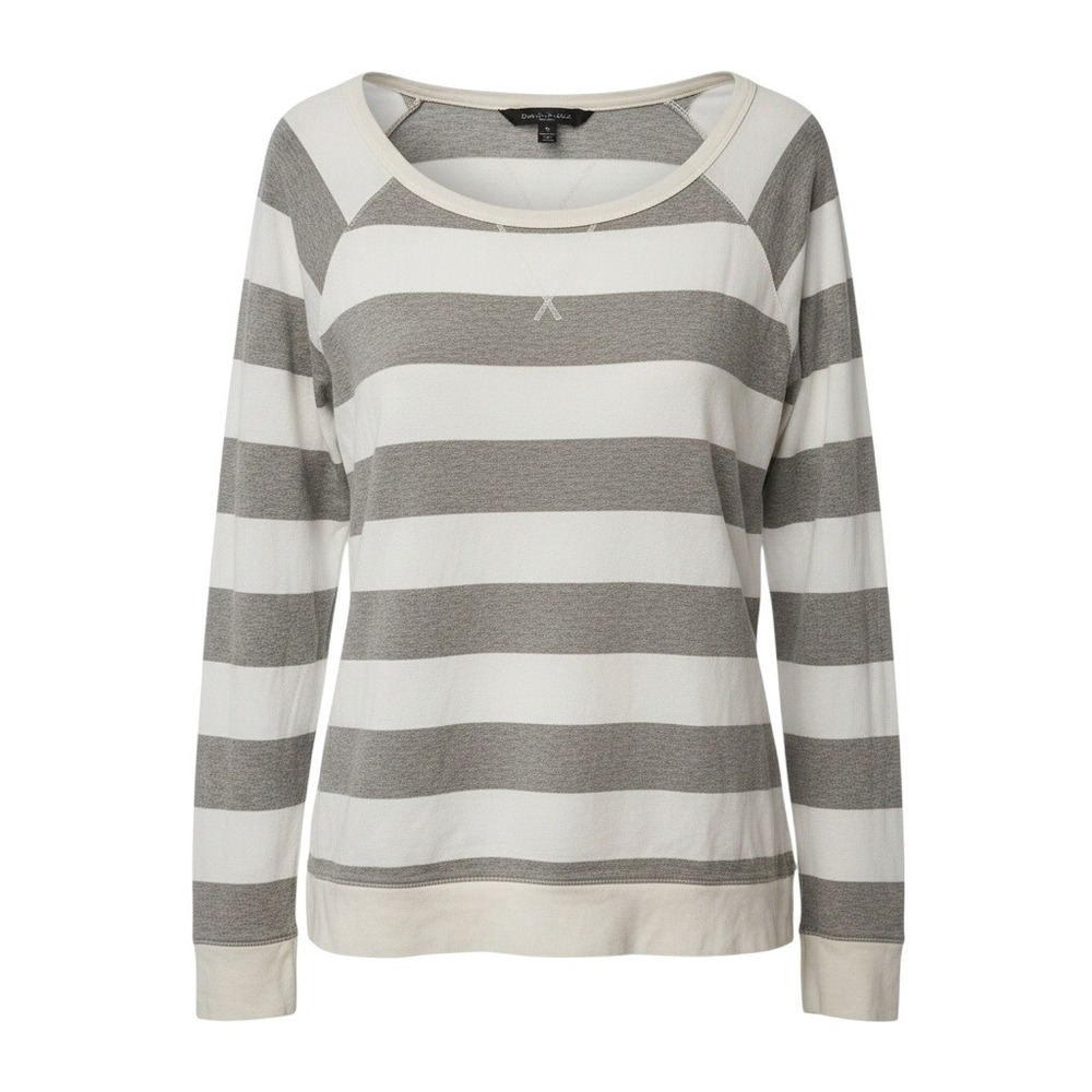 The Limited Womens Grey White Striped Raglan Long Sleeve Scoop Neck Top Large